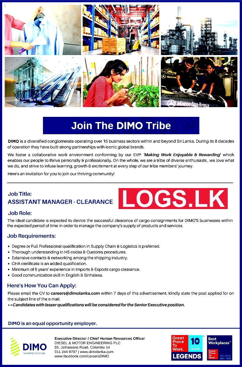Assistant Manager - Clearance Job Vacancy in DIMO Company Jobs Vacancies