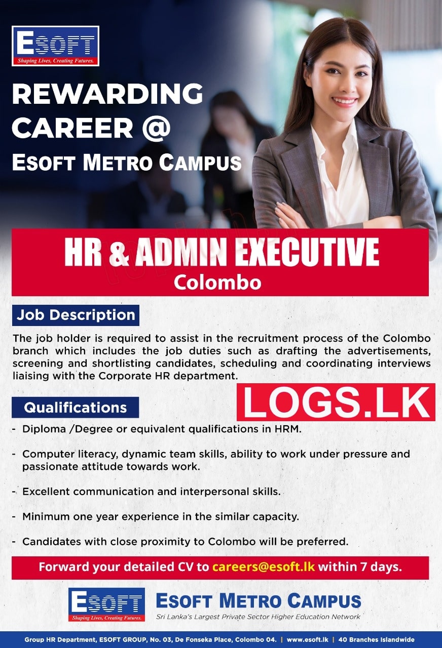 HR & Admin Executive Job Vacancy in Colombo ESOFT Metro Campus Jobs Vacancies