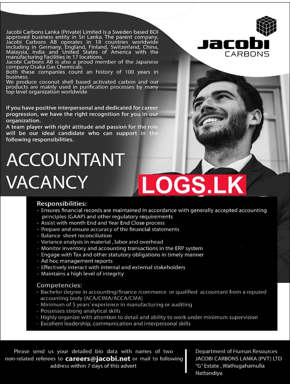 Accountant Job Vacancy in Jacobi Carbon Lanka (Pvt) Ltd Jobs Vacancies Details, Application Form Download