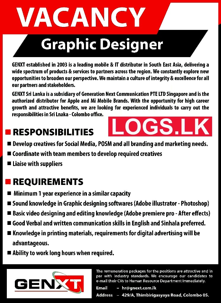 Graphic Designer Job Vacancy 2023 in GENXT Sri Lanka Jobs Vacancies Details, Application Form Download