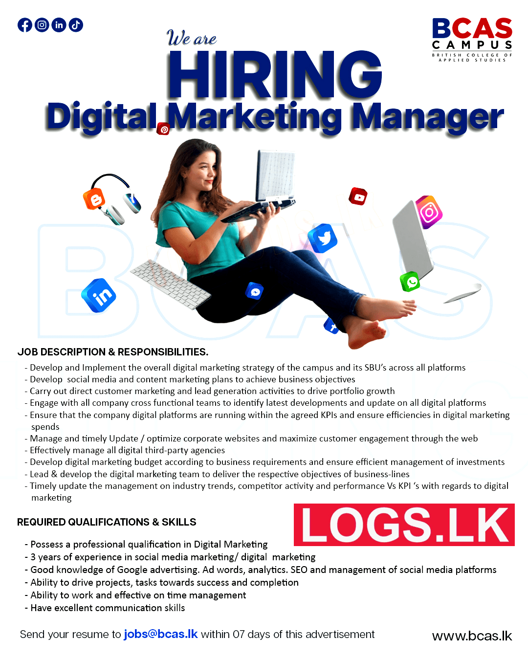 Digital Marketing Manager Job Vacancy in ICBT Campus Jobs Vacancies Details, Application Form Download