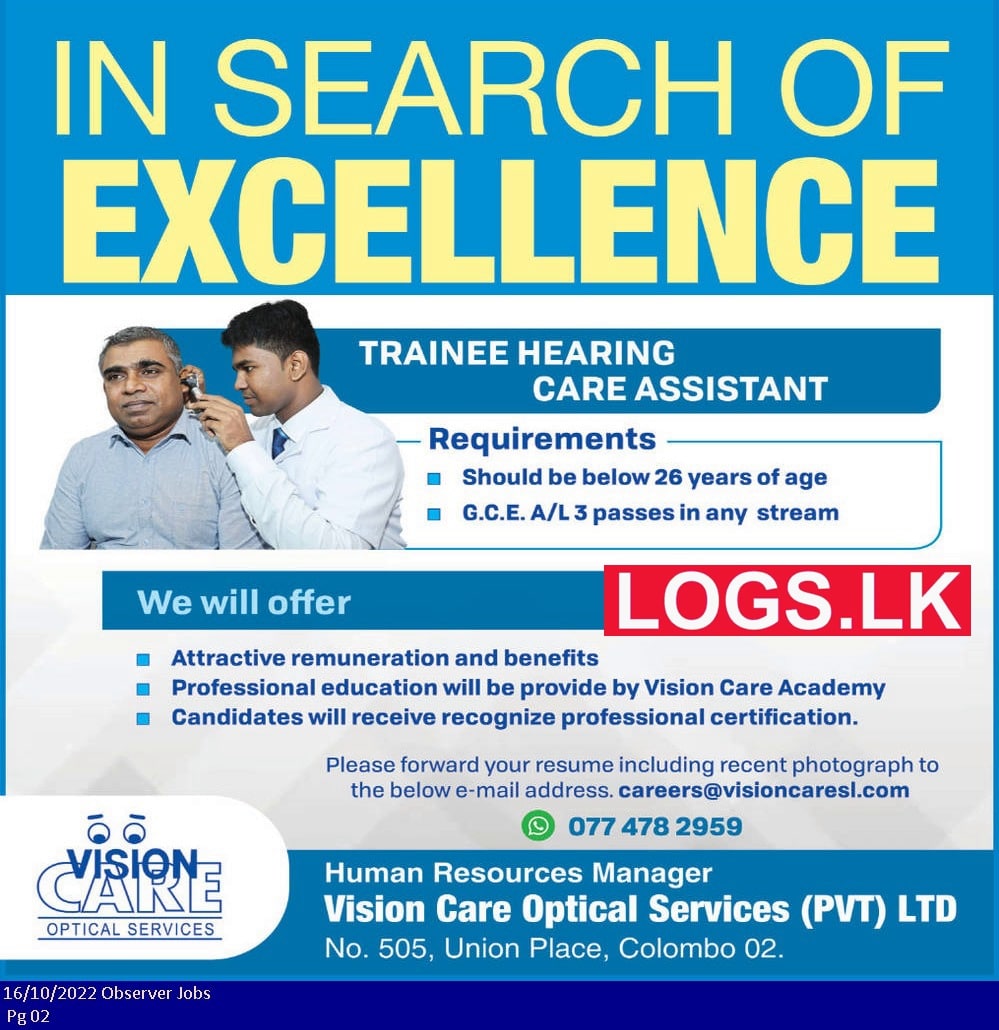 Hearing Care Assistant Job Vacancy in Vision Care Optical Jobs Vacancies Details, Application