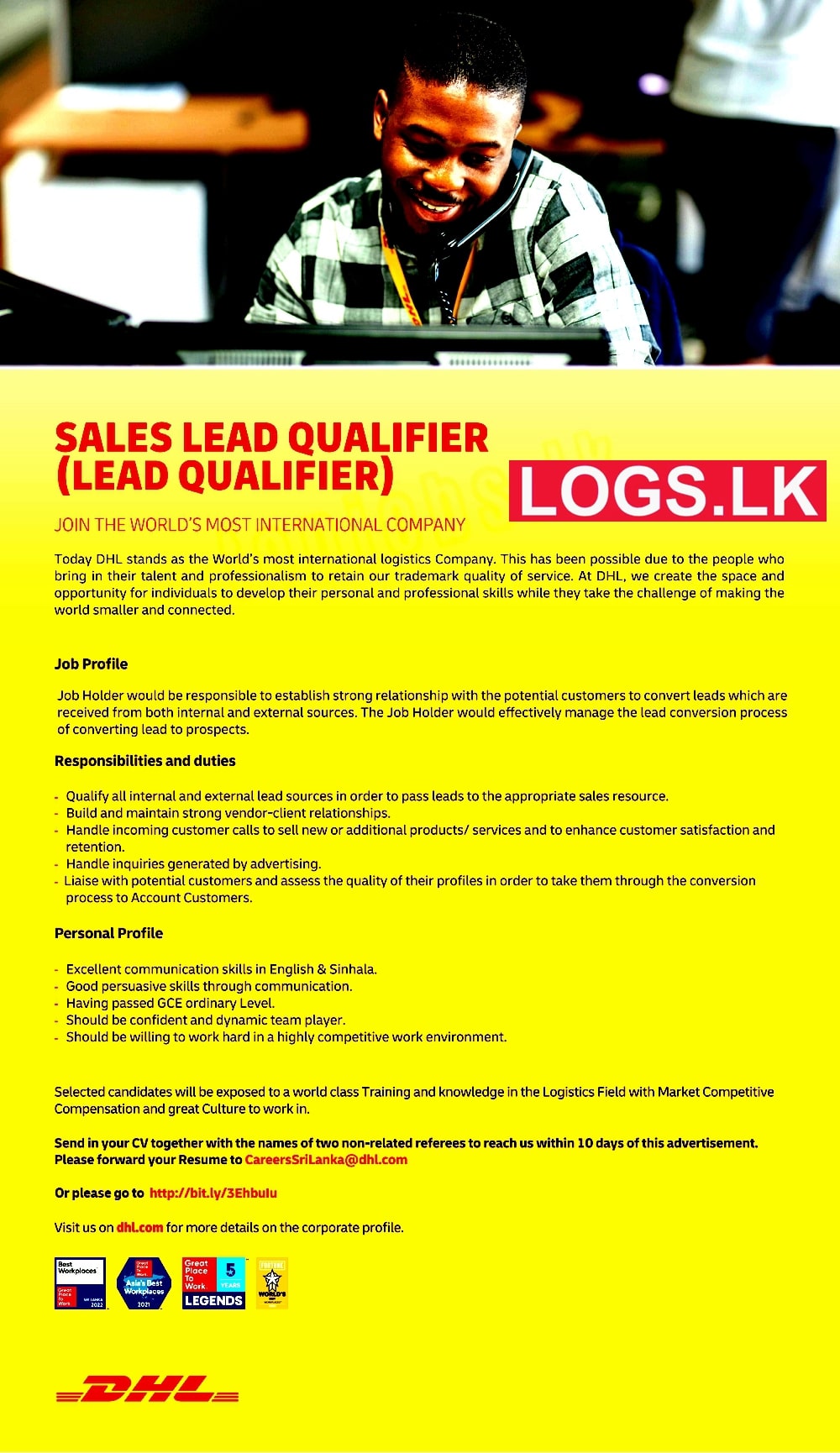 Sales Lead Qualifier Job Vacancy in DHL Sri Lanka Jobs Vacancies