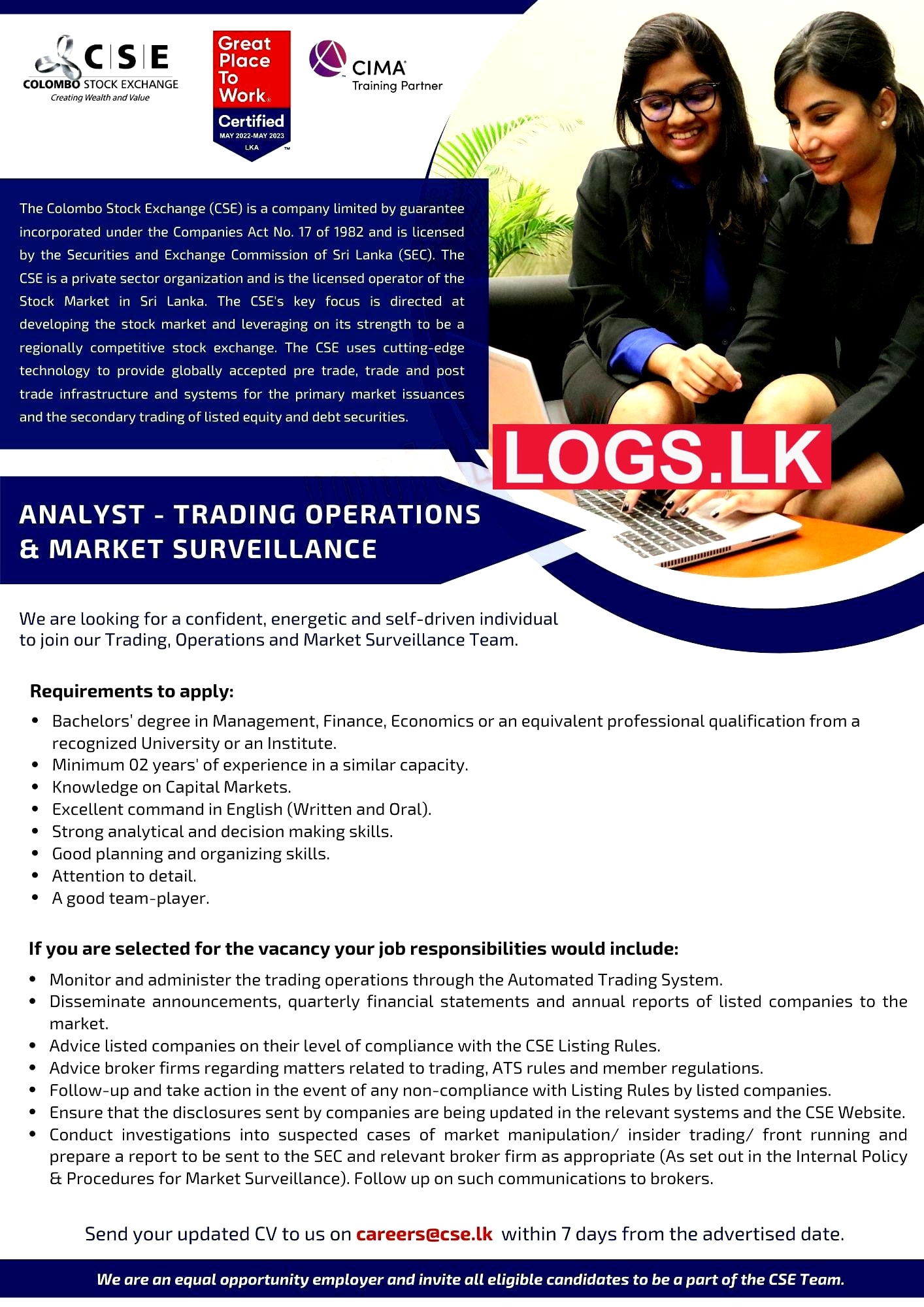 Trading Analyst Job Vacancy in Colombo Stock Exchange (CSE) Jobs Vacancies Details, Application Form