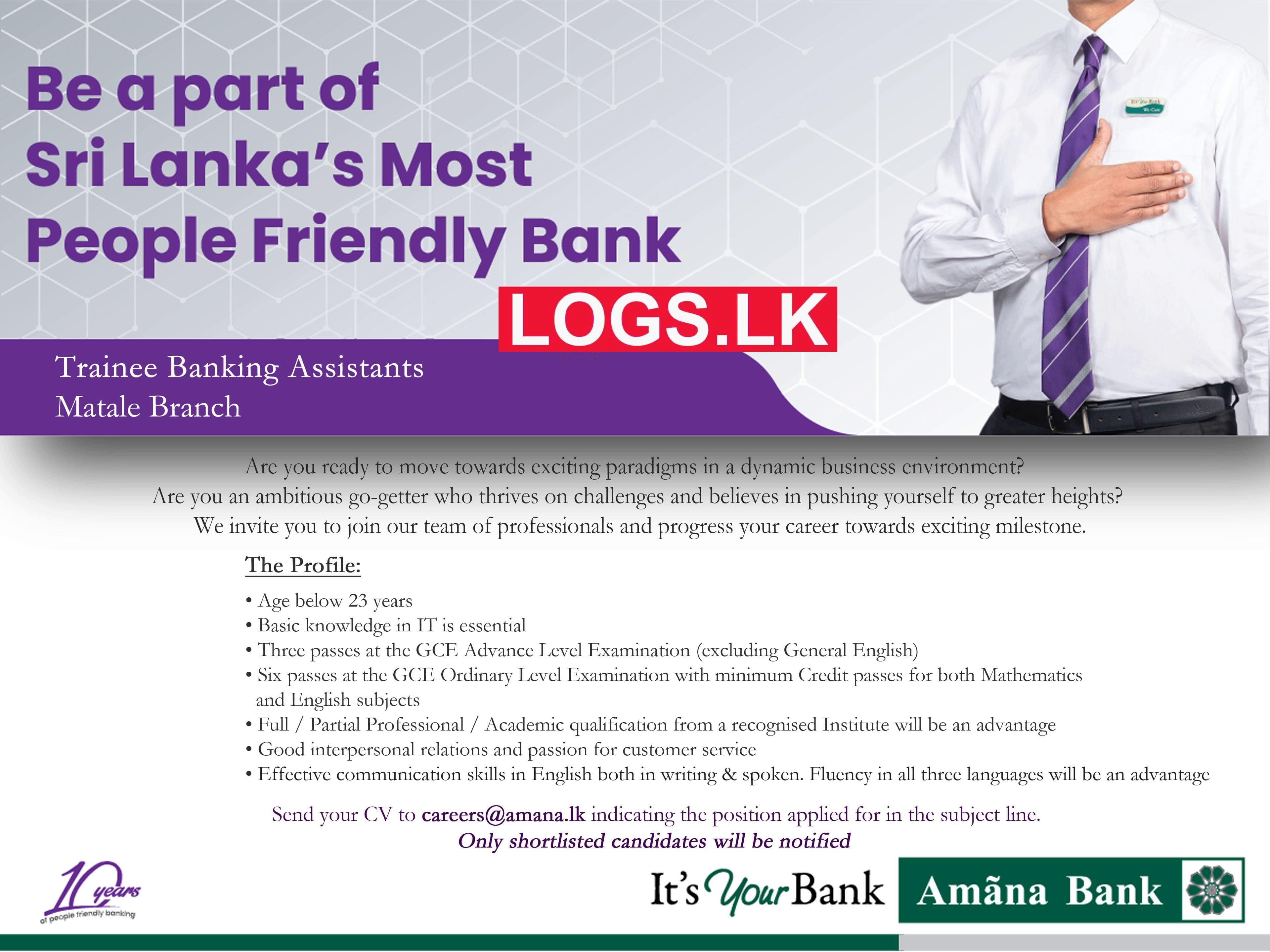 Trainee Banking Assistants Jobs Vacancies 2023 in Amana Bank Job Vacancy Details, Application Form Download