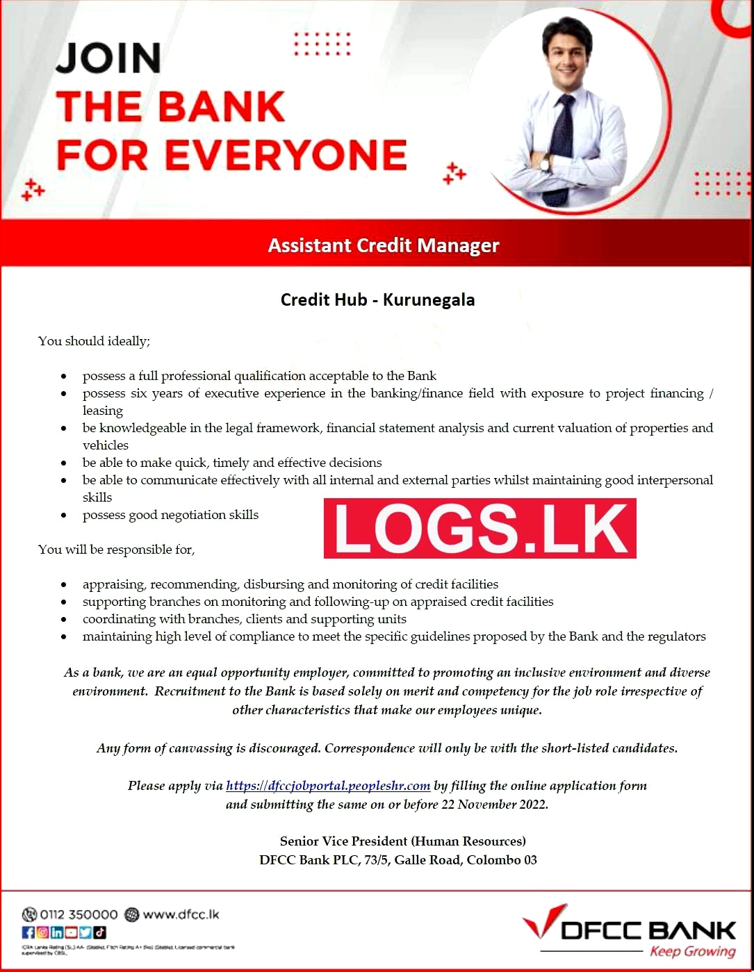 Assistant Credit Manager Job Vacancy in Kurunegala DFCC Bank Jobs Vacancies Details, Application Form Download