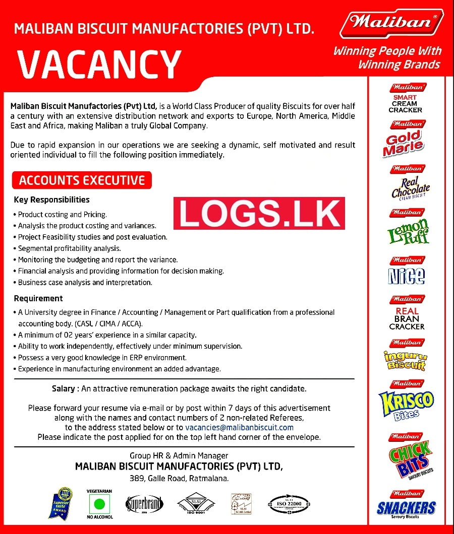 Accounts Executive Job Vacancy 2023 in Maliban Company
