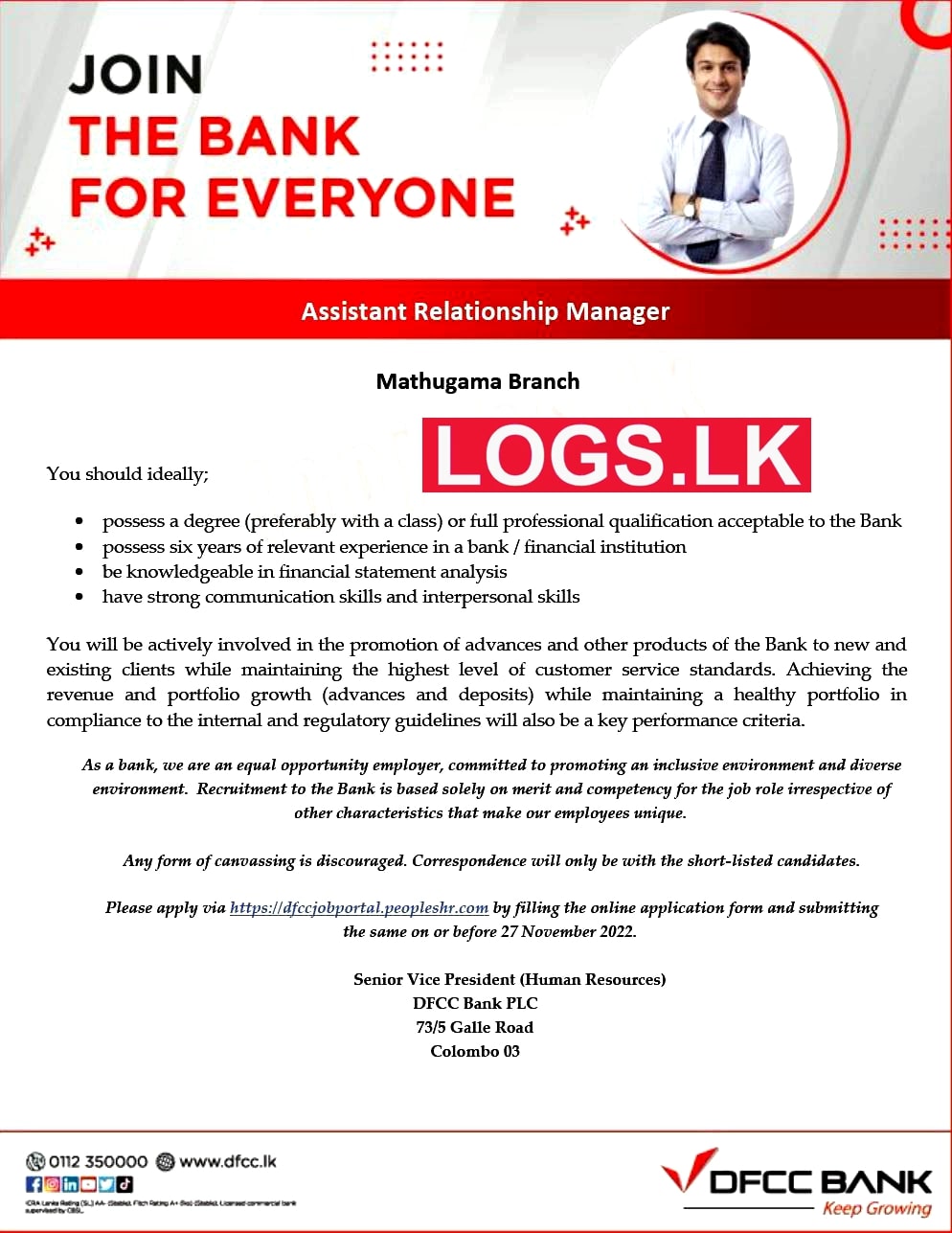 Assistant Relationship Manager Job Vacancy in Mathugama DFCC Bank Jobs Vacancies