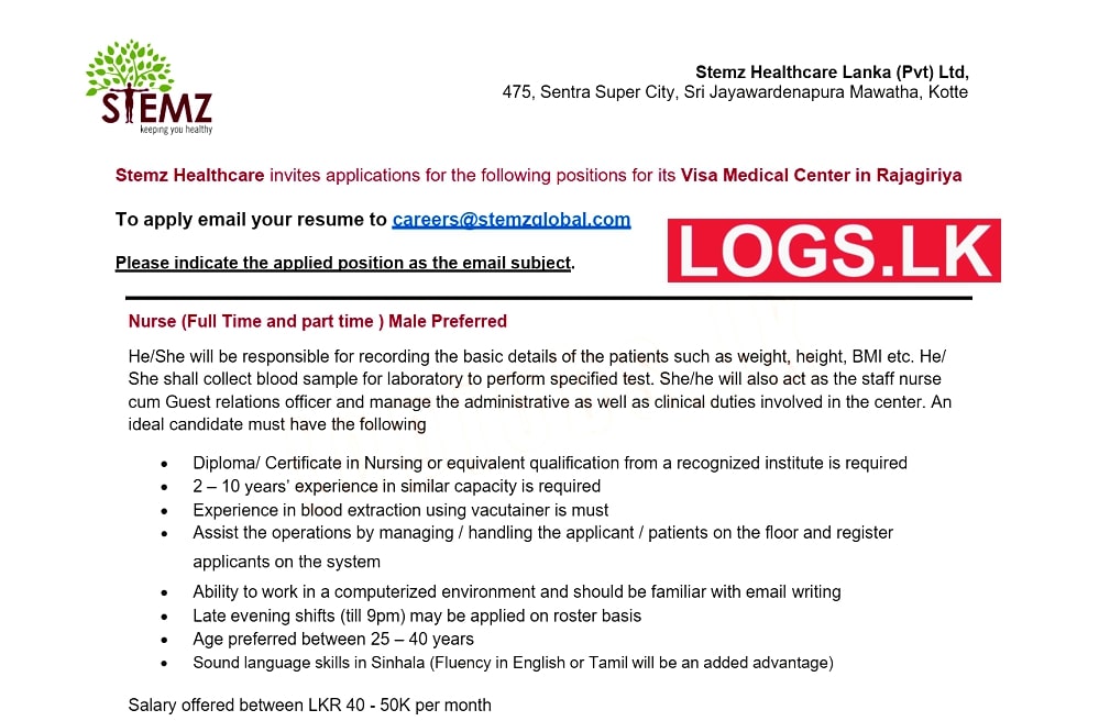 Male Nurse Job Vacancy 2023 in Stemz Healthcare Jobs Vacancies