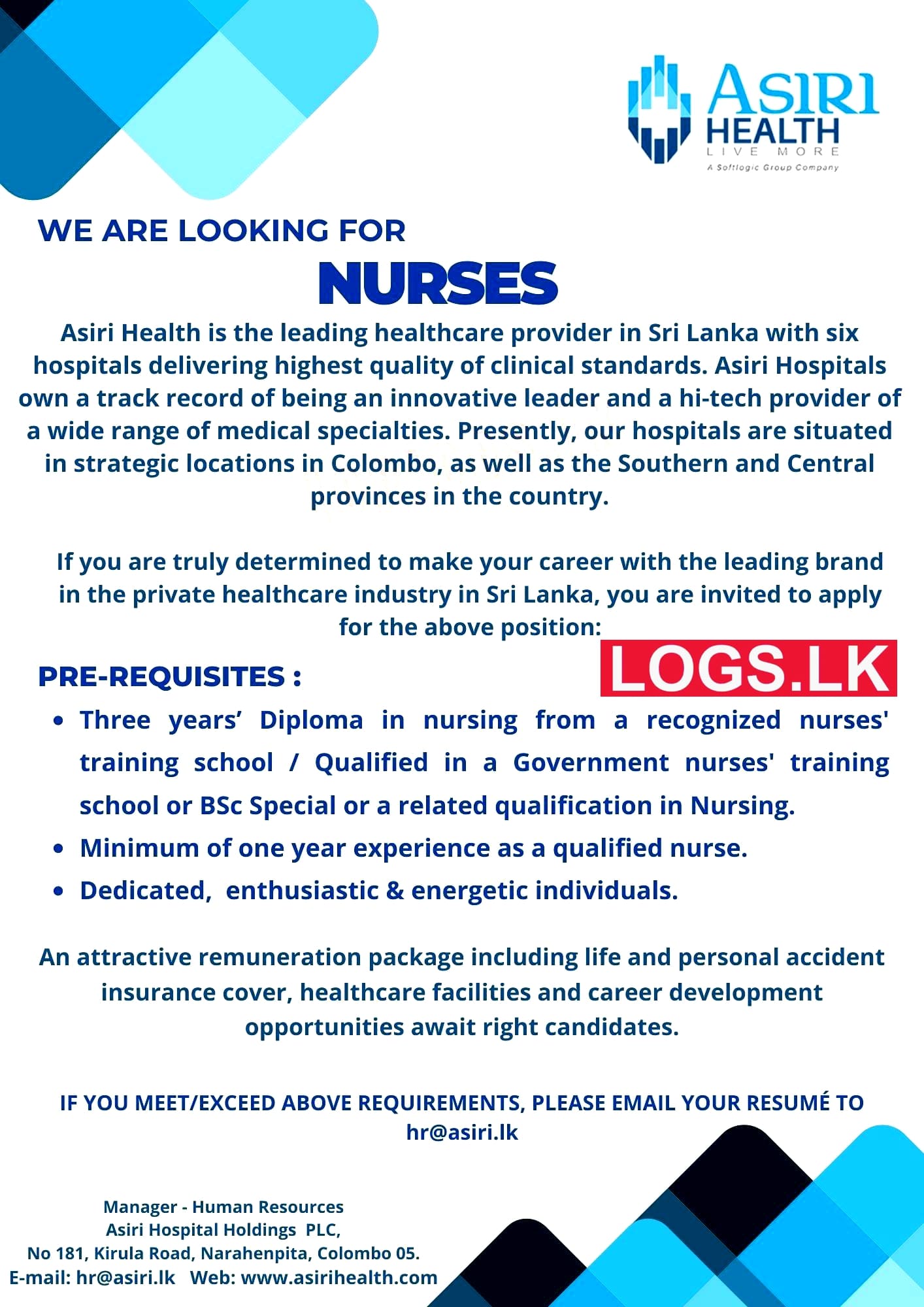 Nurses Jobs Vacancies 2023 in Asiri Hospital Job Vacancy 2023 Details, Application Form Download