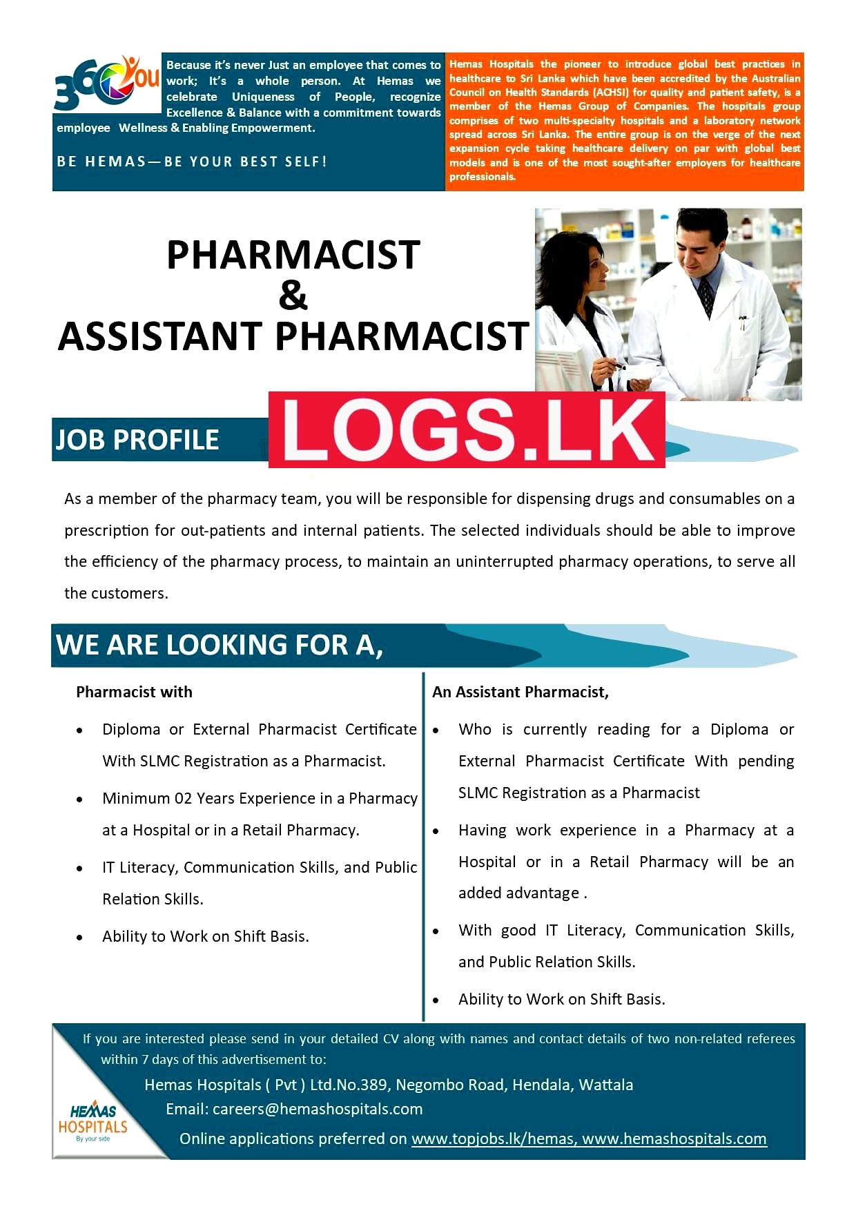 Pharmacist Job Vacancy 2023 in Hemas Holdings Jobs Vacancies Details, Application Form Download