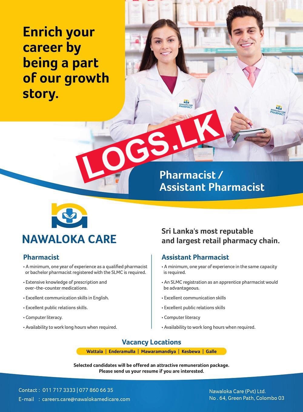 Pharmacist Job Vacancy 2023 in Nawaloka Care Jobs Vacancies 2023