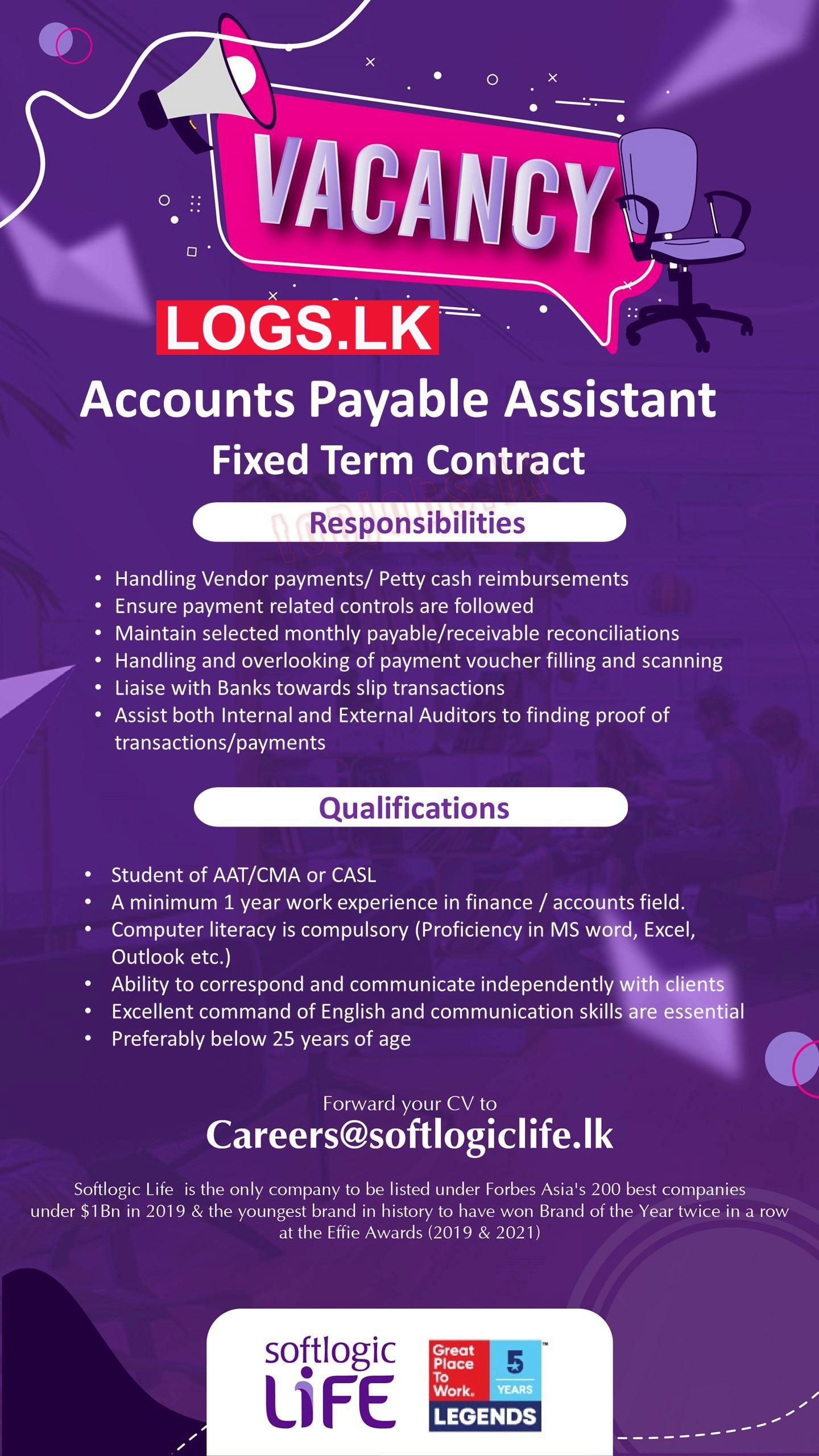 Account Payable Assistant Vacancy in Softlogic Life Insurance Jobs Vacancies