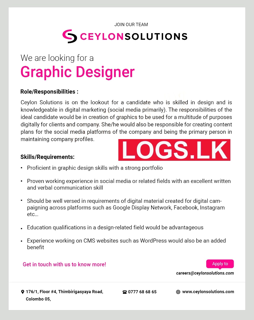 Graphic Designer Vacancy 2023 in Ceylon Solutions Jobs Vacancies