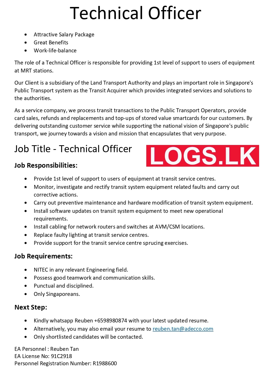 Technical Officer Job Vacancy 2023 in Singapore Jobs Vacancies 2023