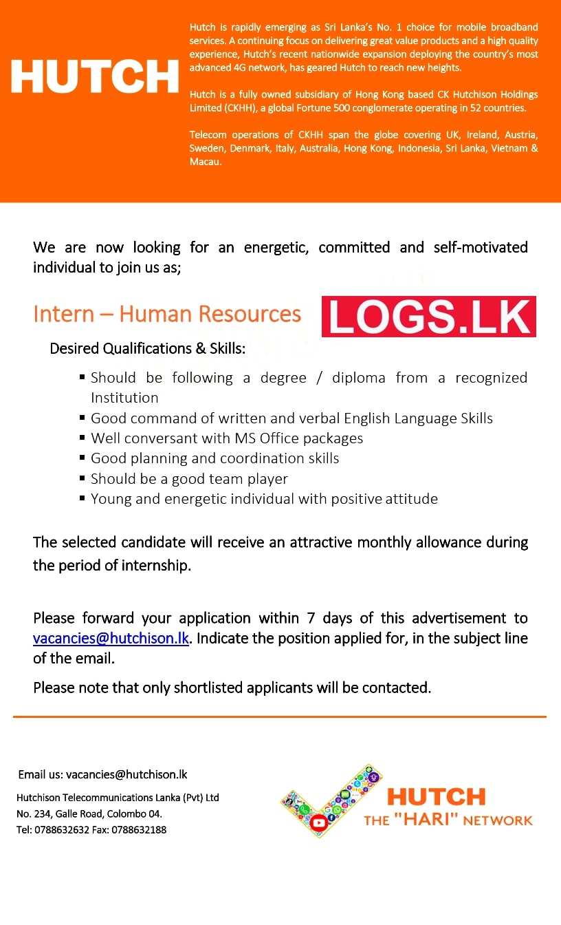Human Resources Intern Job Vacancy 2023 in Hutch Telecom Jobs Vacancies 2023