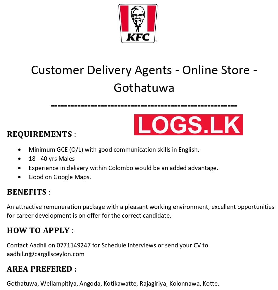Customer Delivery Agents KFC Job Vacancies in Sri Lanka Jobs Vacancies 2023