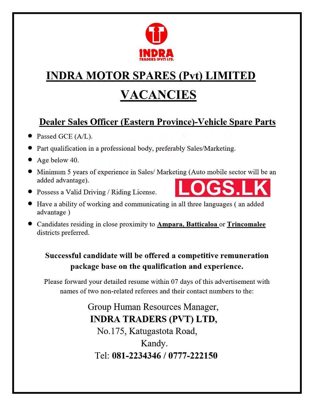 Dealer Sales Officer Job Vacancy at Indra Motor Spares (Pvt) Ltd Job Vacancies