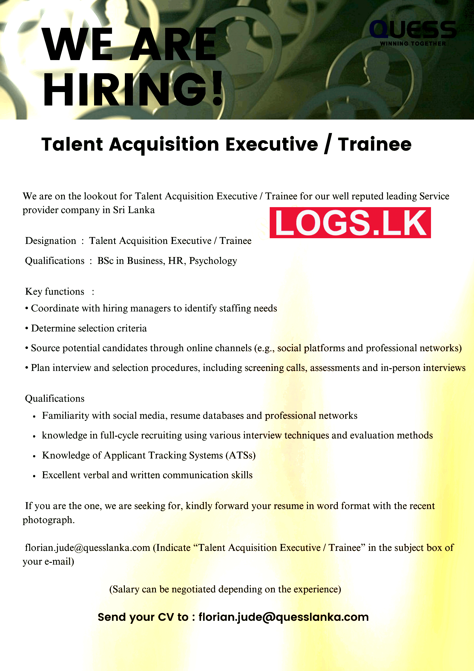Talent Acquisition Executive Job Vacancy at Quess Corp Lanka Job Vacancies